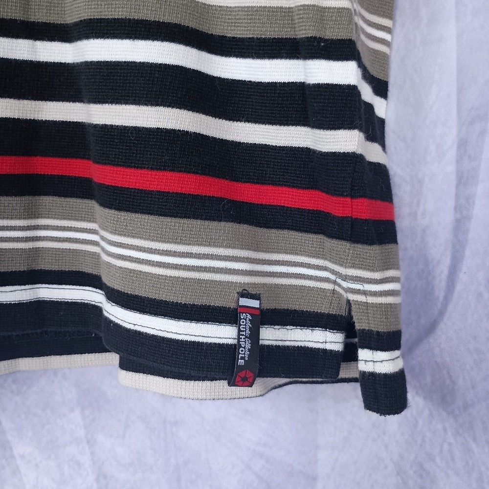 South Pole Striped Polo Shirt Black Red Gray Y2K Streetwear Size Large - Picture 2 of 9